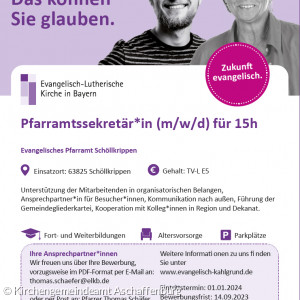 Ausschreibung für eine 15h-Stelle Pfarramtssekretär*in in Schöllkrippen